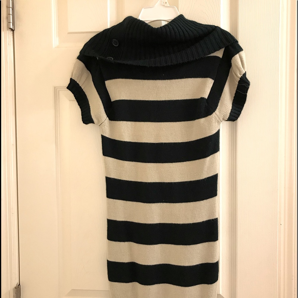 Girls Green and cream white striped sweater dress